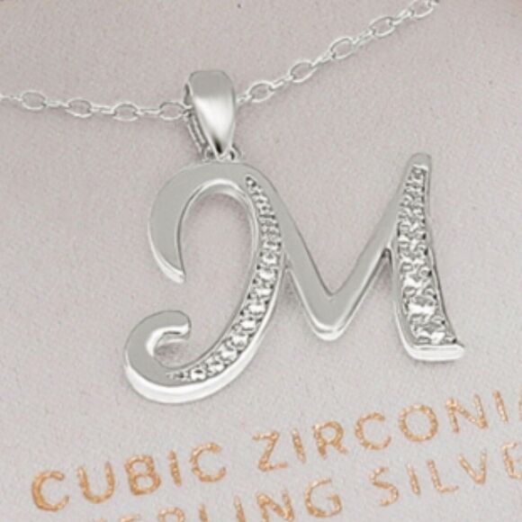 Sterling Silver 'M' Initial Necklace w/ Christmas Ornament Gift Box Stunning NWT - Picture 2 of 6